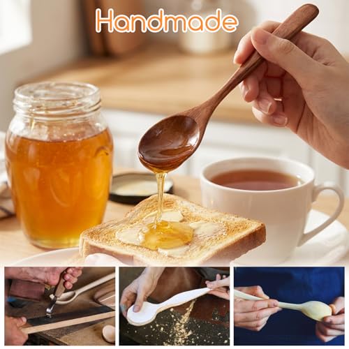 Image of Thinp 2 Pcs Wooden Spoons for Eating, 7 Inch Wood Soup Spoons Long Handle Wood Teaspoons Woods Table Spoon for Cooking Wooden Serving Spoon for Tea Coffee Honey Desserts Cereal