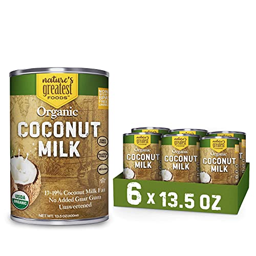 Organic Coconut Milk by Nature's Greatest Foods - 13.5 Oz - No Guar Gum, No Preservatives - Gluten Free, Vegan and Kosher - 17-19% Coconut Milk Fat, Unsweetened (6-Pack)