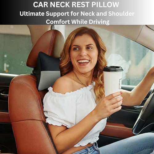 Image of Adroitz Car Neck Rest Pillow Set of 2 - Ergonomic Breathable Seat Headrest Cushion for Driving - Universal Fit Interior Accessory for Neck Support & Head Rest - Premium Car Pillow for Seat Comfort
