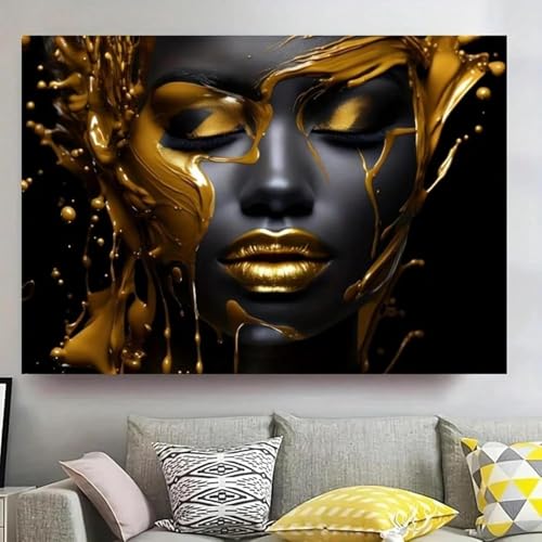 Toile murale abstraite femmes africaines de qualité supérieure - Cadre élégant doré 60x90