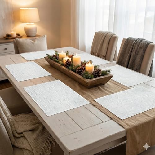 Image of YELONA Placemats for Dining Table - Heat Resistant, Non-Slip & Washable PVC Vinyl Table Mats - Set of 4, 45 x 30 cm (Vanilla White)