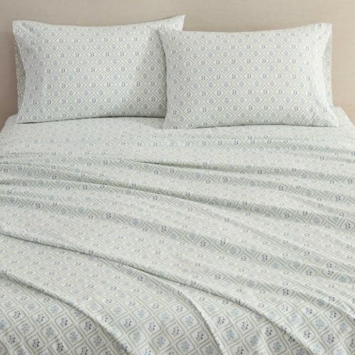 Image of Martha Stewart - Queen Sheet Set with Fitted Sheet & Pillowcases, Cotton Percale Bedding with a Smooth Feel, Deep Pocket, Costa Blue