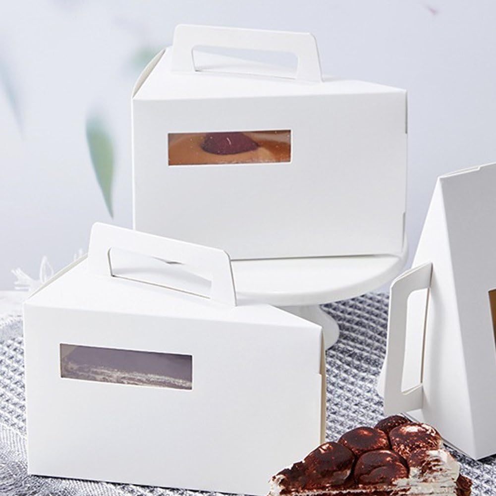 50 Pezzi di Scatole Portacontenitori in Cartone Triangolare per Dolci E Torte con Manico per Cheesecake, Budino, Panini, Sushi