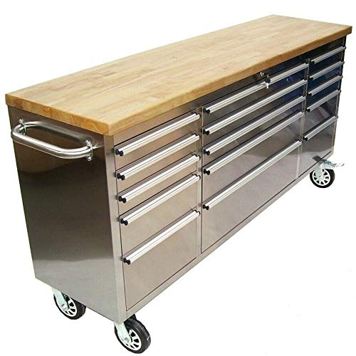 AWZ Edelstahl Werkstattwagen Werkbank 66060 Werkzeugwagen XXL 15 Schubladen Rollwage – Bild 3