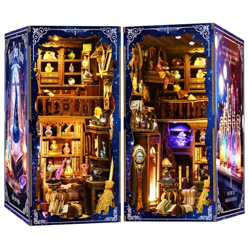 Teoryieer Kit Book Nook Boutique de Potion Magique avec Lumières, Puzzle 3D DIY Maquette en Bois Miniature à Construire, Serre-Livres Diorama Décoration...