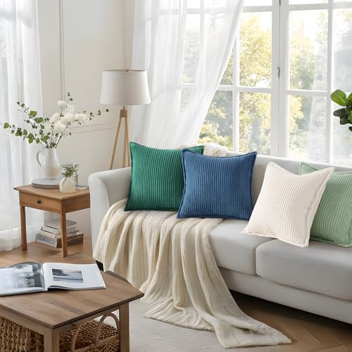 Mecatny Corduroy Throw Pillow Covers 20x20 Set of 2, Neutral Decorative Soft Boho Couch Pillow Covers with Broadside for Sofa Living Room, Black