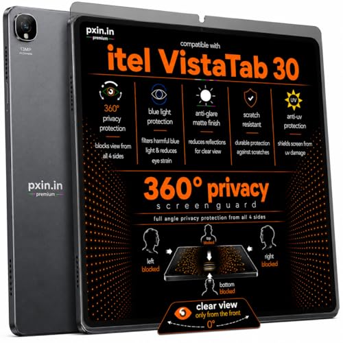 Image of Pxin 360 Pro Privacy Screen guard compatible with itel VistaTab 30 | Anti Glare | Anti UV | Anti Blue | Anti Reflection | Privacy Filter | Unbreakable Build
