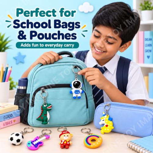 Image of Toy Imagine Rubber Cartoon Keychains for Kids (Pack of 12) Cute 3D Silicone Key Rings for Boys & Girls, Birthday Return Gifts Key Rings for Car, Bike, Backpack & House Keys Assorted