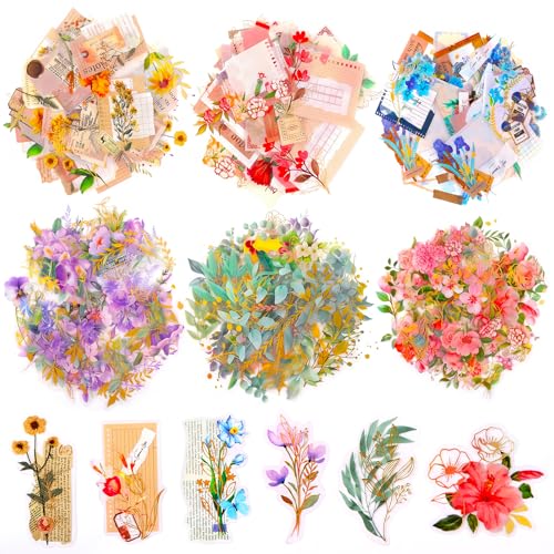 Image of Pengxiaomei 210 Pieces Flower Stickers, Scrapbooking Stickers Self-Adhesive Bible Flower Scrapbooking Supplies Journal for DIY Craft, Planners, Journal, Notebook Card