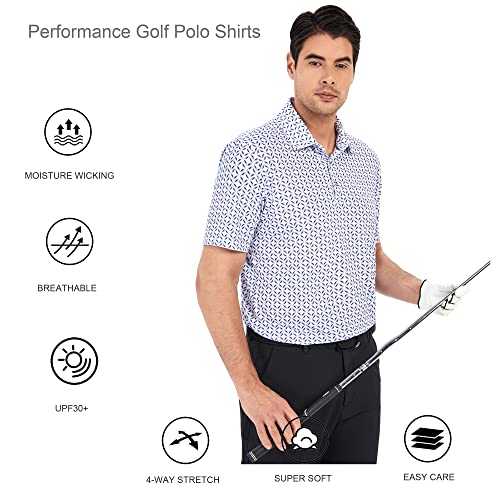 Alex Vando Mens Golf Shirt Moisture Wicking Quick-Dry Print Performance Polo Shirts for Men