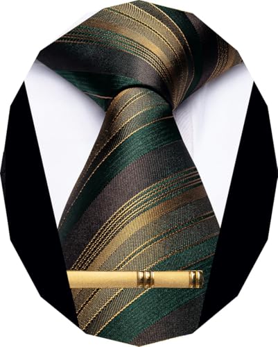 Image of YourTies Men's Neckties Striped Tie and Plaid Neckties for Men Woven Silk Tie Gold Tie Clip Set