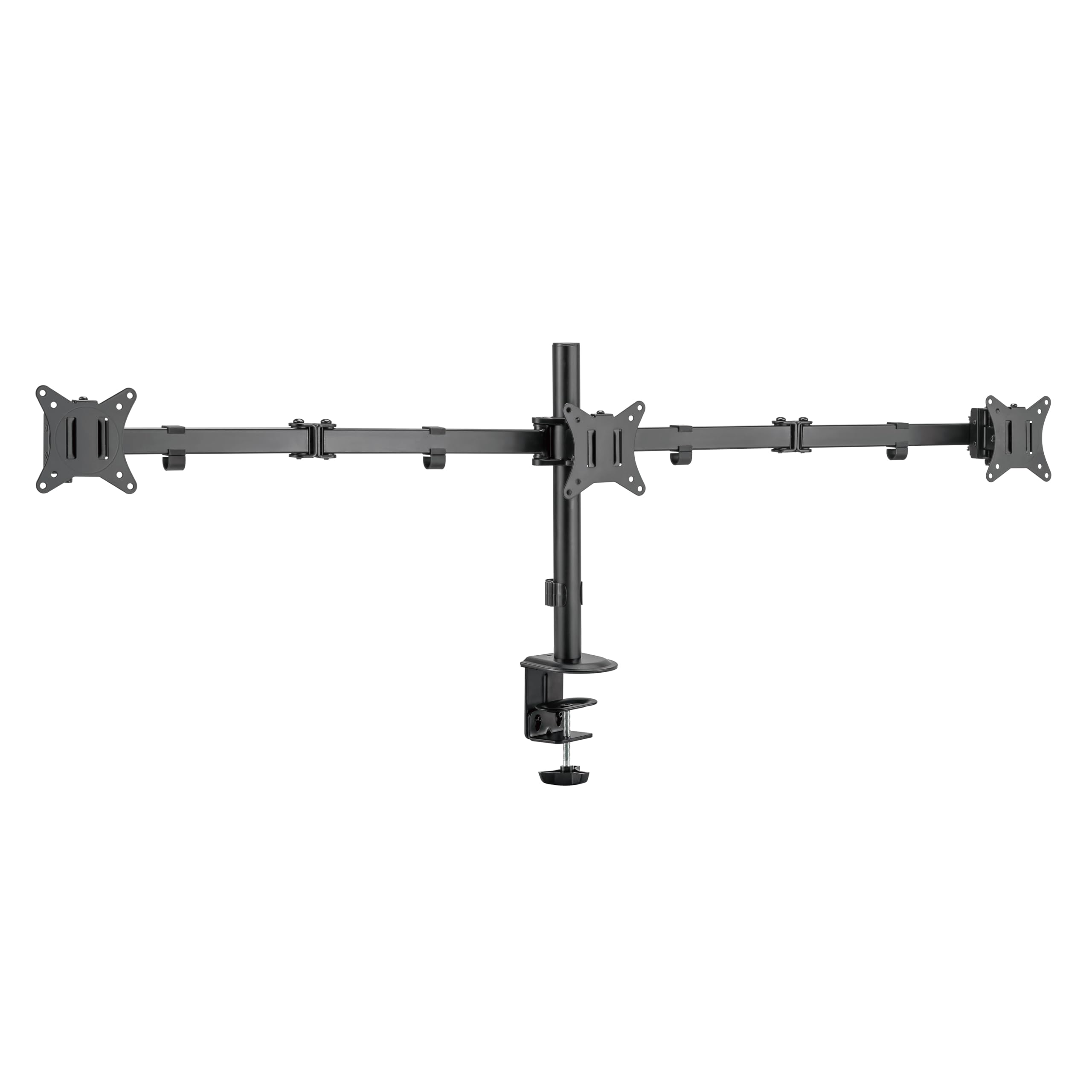 PureMounts supporto per monitor, supporto per monitor per 3 schermi, da 17 a 27 pollici, regolabile in altezza, inclinabile, girevole, VESA 75 e 100, supporto da scrivania, supporto per schermi, nero