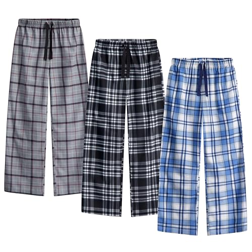 3-Pack Boys Pajama Pants - Soft Micro Fleece OR Jersey Knit PJ Bottoms for Kids - Boys Sleepwear, Size 7-20