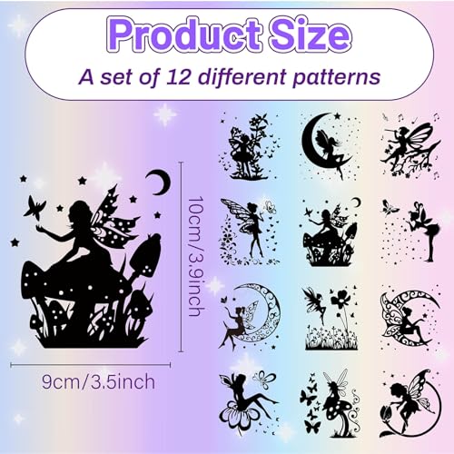 CREATCABIN 12Pcs Fairy Silhouettes Mason Jar Decor Angel Lantern Laser Cutouts Ornaments Pvc Scrapbook Embellishment for Wall Windows Glass Cars Decor DIY Craft Gift Xmas Black 3.9x3.5Inch(No Sticker) - Image 2