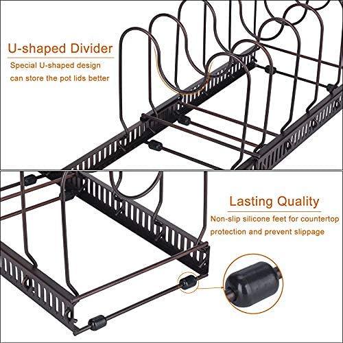 image for Toplife Expandable Pans Organizer Rack, 10 Adjustable Compartments, Co