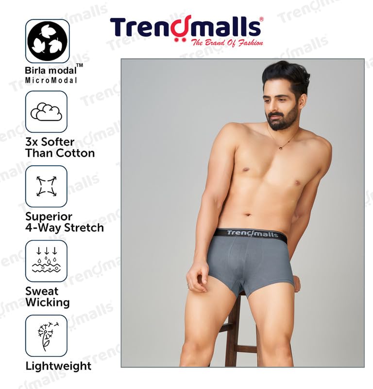 Image of TRENDMALLS Men's Birla Micromodal Regular Fit Solid Men Underwear Trunks with No Marks Waistband