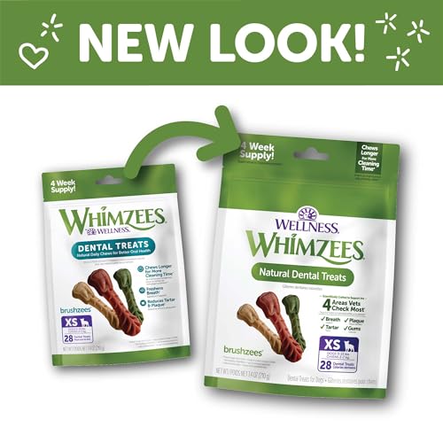 Whimzees-Wellness-Daily-Brushzees-Dog-Dental-Treats-Natural-Chews-Extra-Small-Size-Stick-28-Count Whimzees Wellness Daily Brushzees Dog Dental Treats Natural Chews Extra Small Size Stick 28 Count