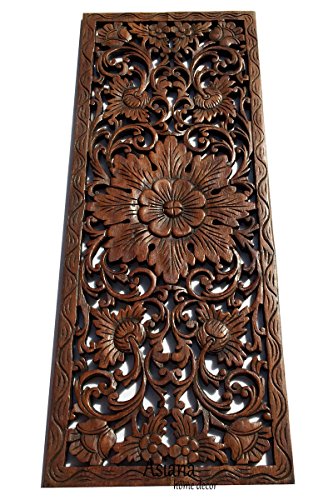 Asiana Home Decor Large Carved Wood Wall Panel. Floral Wood Carved Wall Decor. Size 35.5