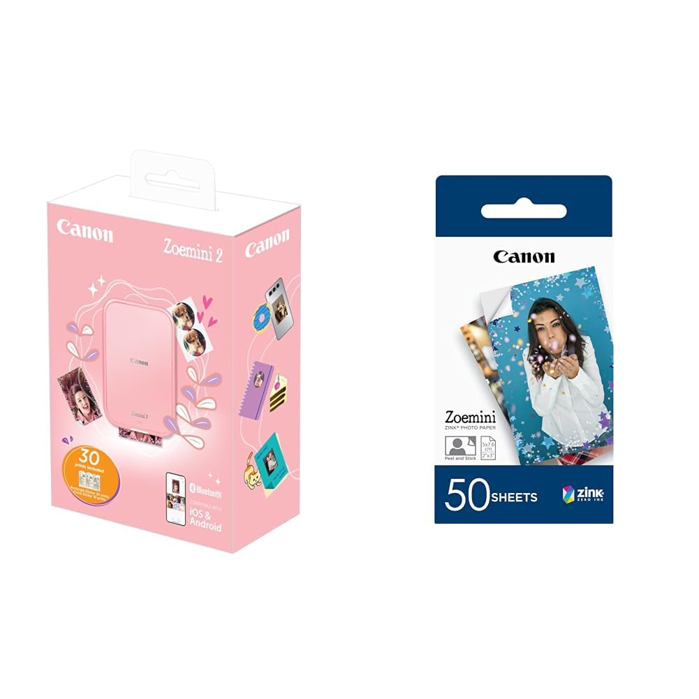 Canon Zoemini 2 Mini Fotodrucker mobil tragbar unterwegs Hosentasche Printing KIT & ZP-Original Zink Fotopapier 50 Blatt Zoemini Sofortbildkamera/Fotodrucker