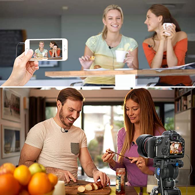 Image of Maizic Smarthome Smart Studio Dual-Head Microphone Lapel Clip-on Microphone, Omnidirectional Electret Condenser Mic, TRRS 3.5mm Jack, Extreme-Long Cable, for Smartphones, DSLR, Camcorders