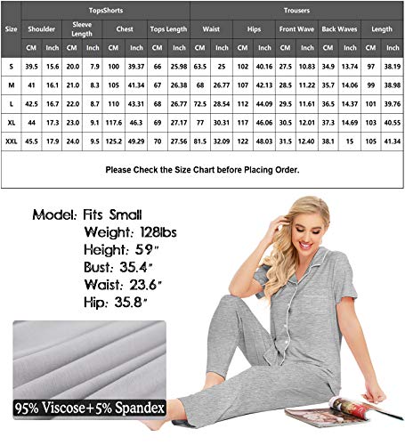 Image of SWOMOG Women Pajama Sets Two-Piece Nightwear Short Sleeve Sleepwear Button Down Pj Lounge Sets with Long Pants