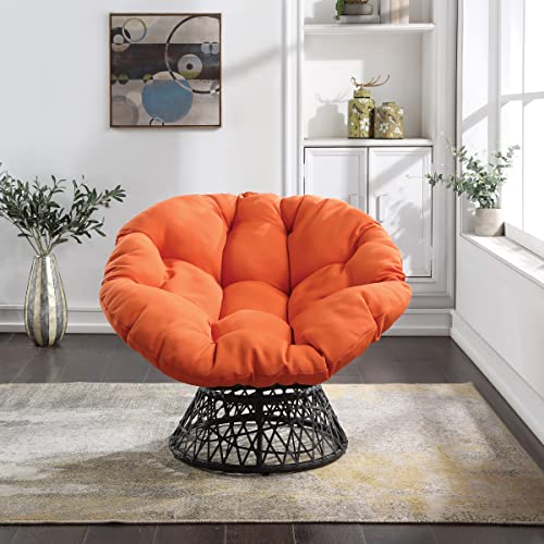Image of OSP Home Furnishings Wicker Papasan Chair with 360-Degree Swivel, Grey Frame with Orange Cushion