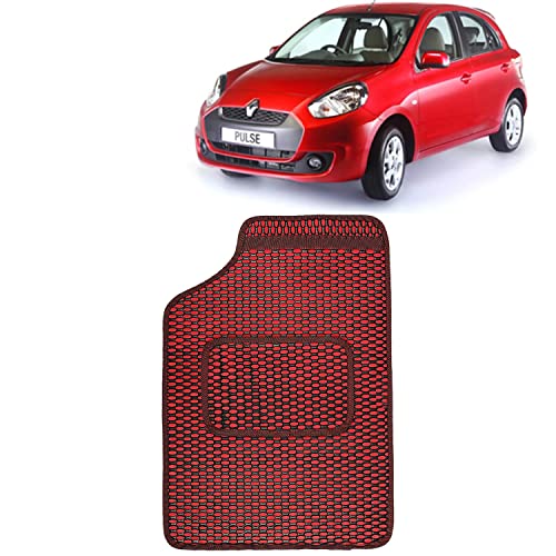 Image of Kingsway Dotted Design Car Floor Foot Mats Universal Fit for Renault Pulse, Model Year : 2012-2018, Water and Dustproof, Color Red, Set of 5 Pieces