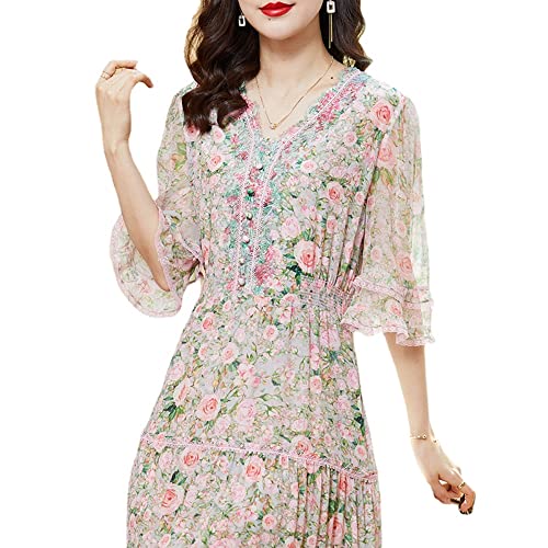 Robe florale en soie de mûrier haut de gamme avec col en V élégant