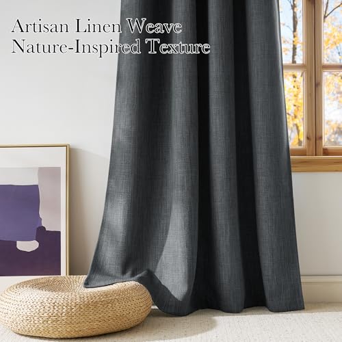 image for NICETOWN Short Faux Linen Charcoal Gray Blackout Curtains 63 inches Lo