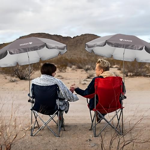 Image of AMMSUN XL Chair Umbrella with Universal Clamp Adjustable 47 inches and 360-degree Swivel UPF 50+, Portable Clamp on Camping or Beach Chair, Stroller, Wheelchair, Golf cart, Grey, 2 PACK