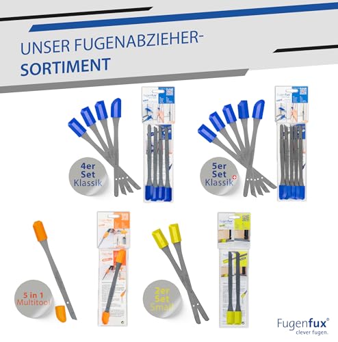 FUGENFUX® KLASSIK 4er Set – Fugenglätter | Fugenabzieher mit Revolutionärer Zauber-Spitze für Extrem Enge Stellen | 4 Spezial-Fugenköpfe | Made in Germany | Perfekt für Silicon, Acryl & Mehr
