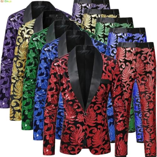 Men Two-Piece Suit Sequin-Embellished Jacket Matching Trousers Weddings,and Stage Performances2