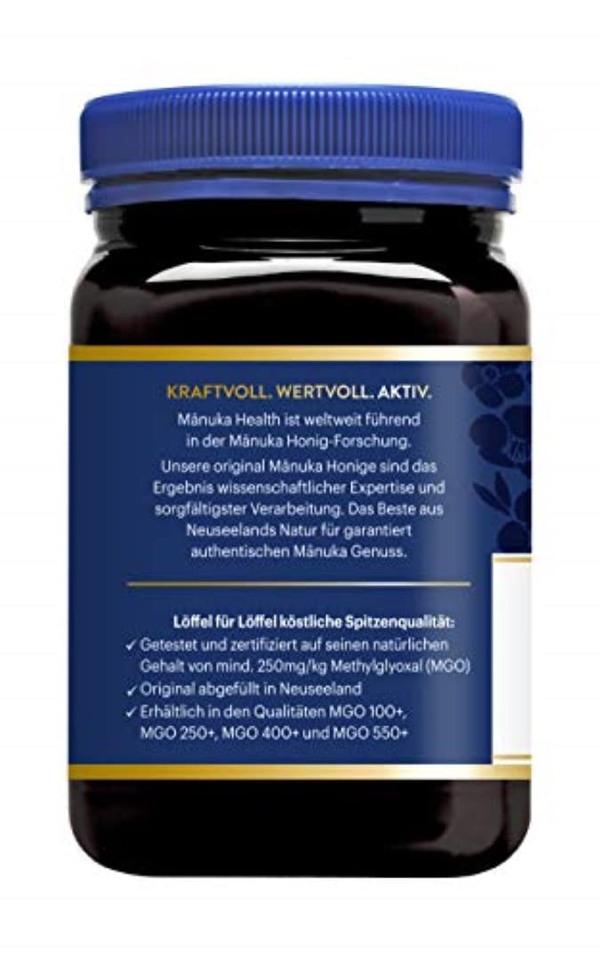 Manuka Health Manuka Honig MGO 250+ 500 g 100% Pur aus Neuseeland zertifiziertem Methylglyoxal Gehalt