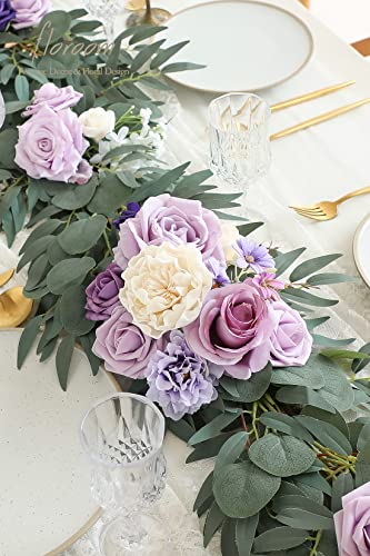 Floroom-6ft-Artificial-Eucalyptus-Garland-with-Flowers-Fake-Greenery-Faux-Floral-Vine-Garland-for-Table-Decor-Wedding-Centerpieces-Bridal-Shower-Party-Decorations-Lilac-Lavender