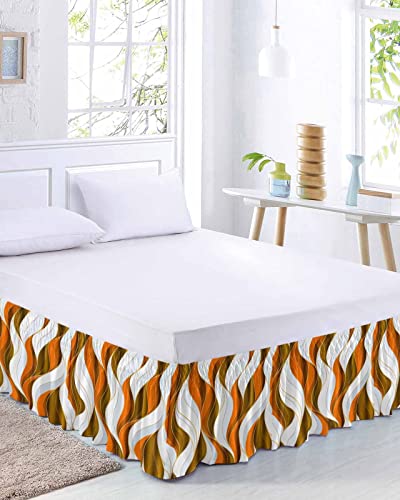 Geometry Orange Bed Skirt Cal King Size 18 Inch Drop, Adjustable & Elastic Wrap Around Bed Skirts Pleated Luxury Dust Ruffles For Twin Full Queen Cal King Base Bed, Modern Abstract Brown White Stripes #TOP1