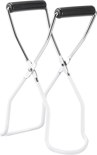 uxcell 1 pinza elevadora de tarros de conserva, elevador de tarro galvanizado con mango de goma para un agarre seguro, color blanco