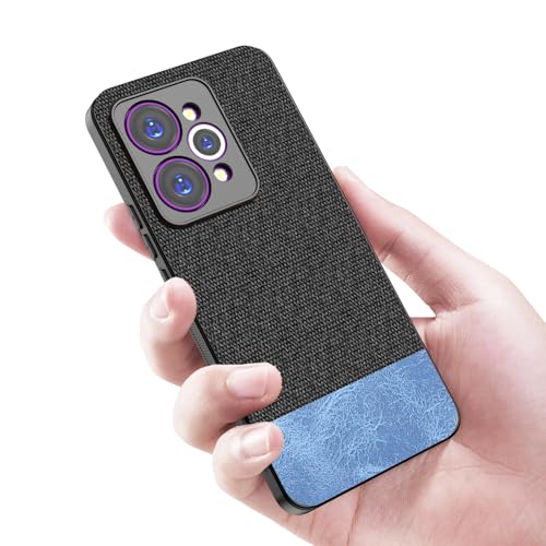 Image of Kapa Soft Fabric & Leather Hybrid Protective Back Cover for Realme 15 Pro 5G | Shockproof Slim Hard Anti Slip Back Case (Black,Blue)