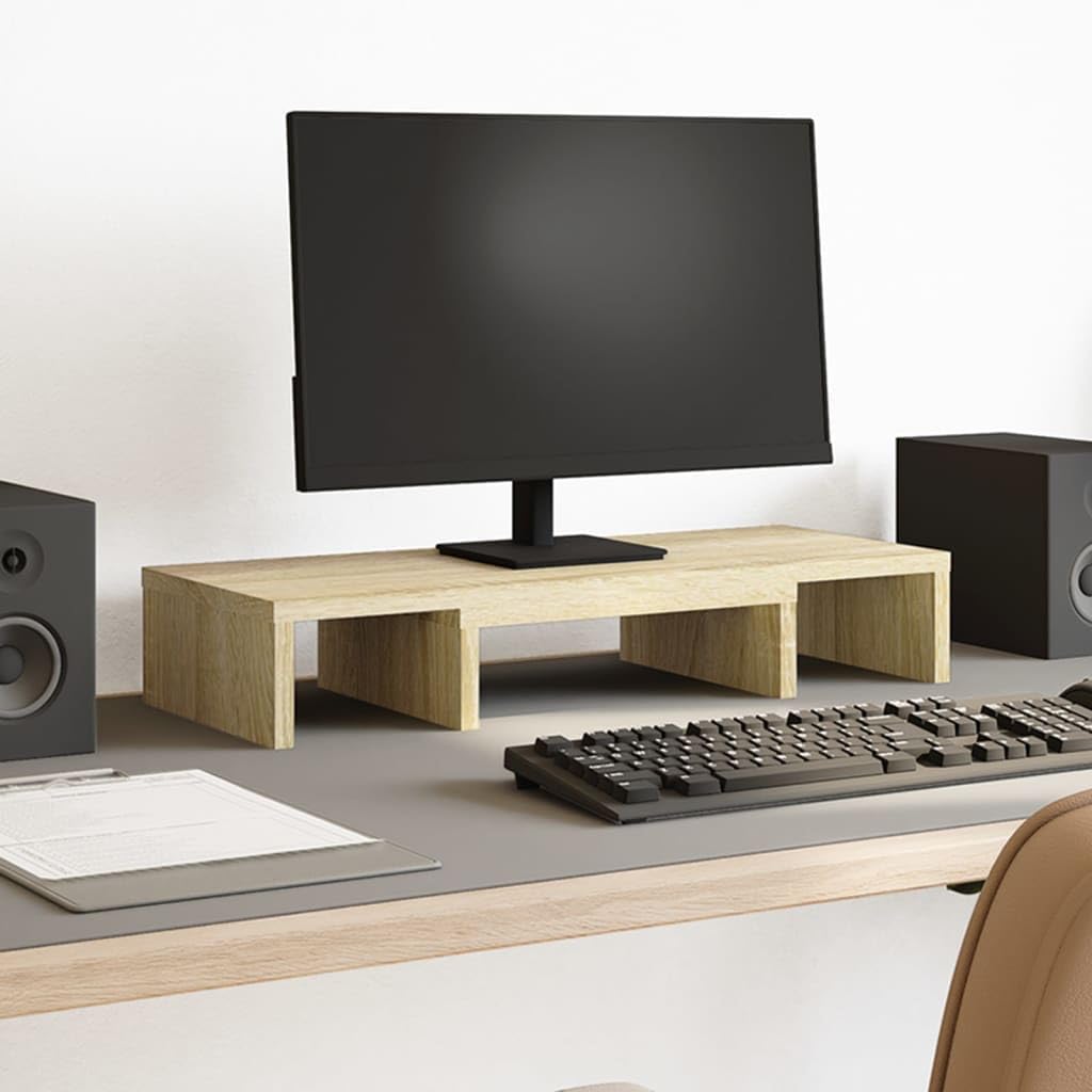 Monitorständer Verstellbar Sonoma-Eiche 60x24x10,5 cm aus Holzwerkstoff für zwei Monitore, höhenverstellbar mit Aufbewahrung, ergonomie für arbeitsplatz büro homeoffice gaming station