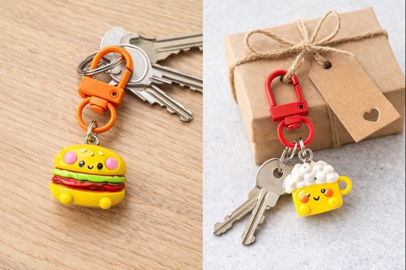 Sevimli Anahtarlık ve Çanta Aksesuarı Seti – 6’lı Renkli Kawaii Figürlü Klipsli Anahtarlık (fastfood