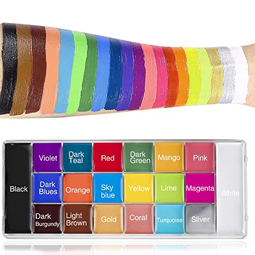 Wofo 20 Colors Cosplay Painting Face Makeup Body Paints Kit Palettes For Party Sfx Arty Stage Makeup Halloween Face Paint World Cup (10 Professional Brush,20 Colors Paint ,30 Stencils) #TOP1
