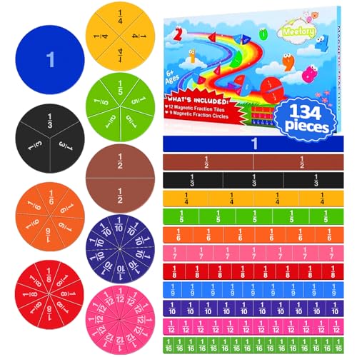 Meetory 134 Stück Magnetic Fraction Tiles Bruchrechenkreise, Rechnen Lernen, Bruchrechenteile Math Manipulatives, Einschulungsgeschenke for School Bildungsressourcen Bildungskit Erwachsene