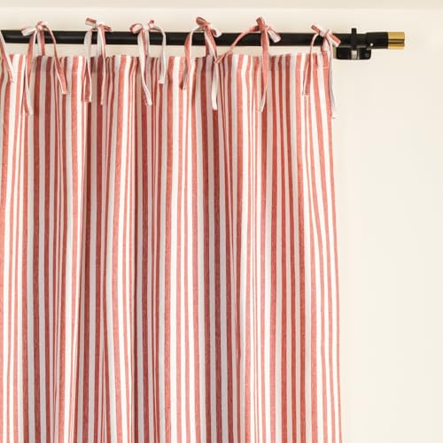 THE ART BOX Gauze Striped Curtains,Boho Linen Tie Top Hanging Curtains Light Filtering Door Window...