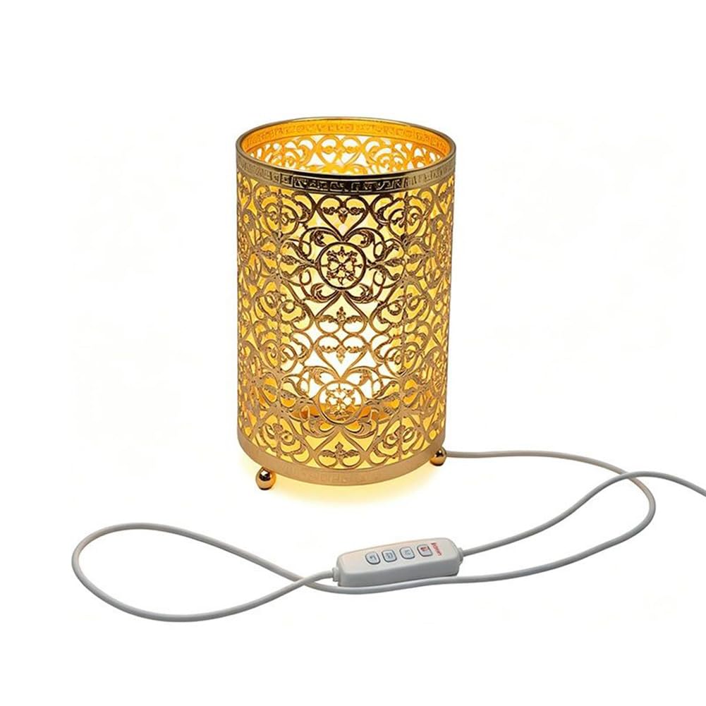 Lampa stołowa w stylu retro, z wtyczką USB, kablem i przełącznikiem, z regulacją jasności, okrągła, metalowa, aluminiowa, do salonu, z ażurowym, grawerowanym wzorem, lampa nocna do salonu