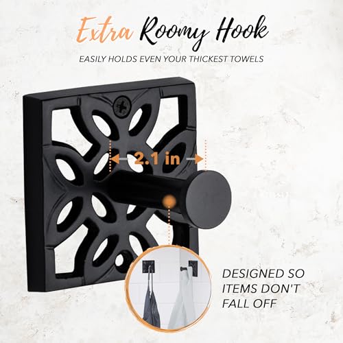 Image of Autumn Alley Matte Black Farmhouse Bathroom Set - 5-Piece Hardware Kit with Towel Ring, TP Holder, Hooks & Metal Step Trash Can with Lid for Rustic, Modern Bathroom Decor