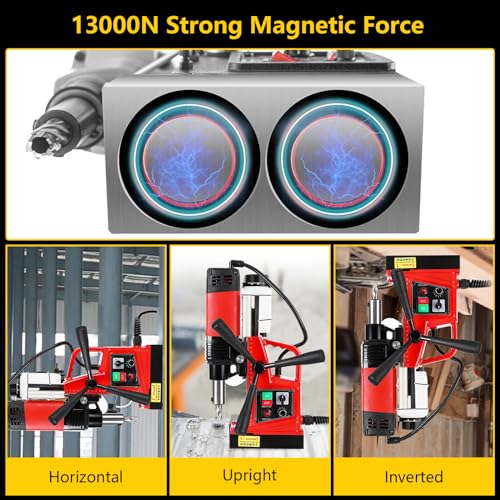 Image of Mag Drill Press, 1300W Power Magnetic Drill Presses, 1.57″ Boring Diameter, 700 RPM, 10 Speed for Industrial & Home Improvement