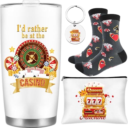 CRASHOT Casino Gifts for Women Men, Gambling Gift, Includes 20 oz Tumbler Keychain Makeup Bag & Sock, Thanksgiving Christmas Birthday Present for Casino Lovers