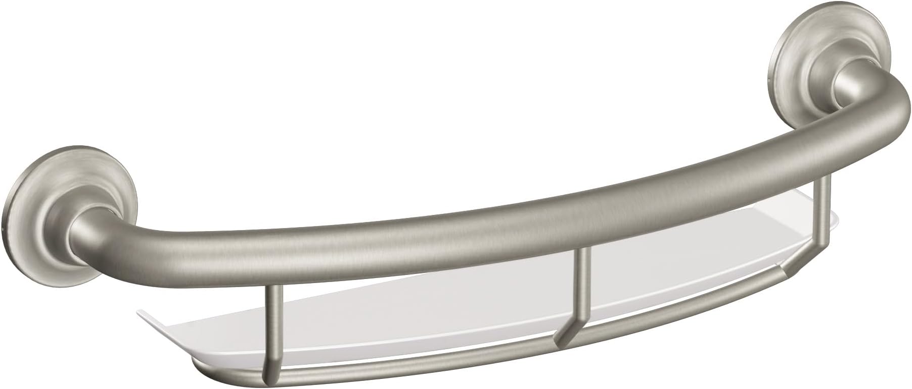 Home Care Bathroom Safety 16 Inch Handicap Grab Bar for Bathtub and Shower with Storage Shelf, Elderly Assistance Product, Brushed Nickel, R2356DBN