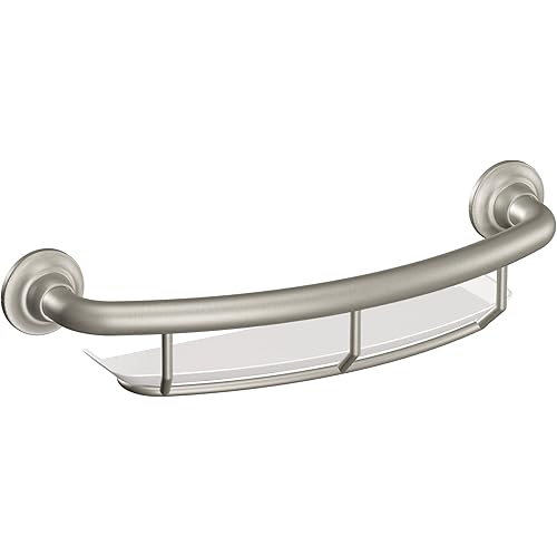 Moen Home Care Bathroom Safety 16 Inch Handicap Grab Bar for Bathtub and Shower with Storage Shelf, Elderly Assistance Product, Brushed Nickel, R2356DBN