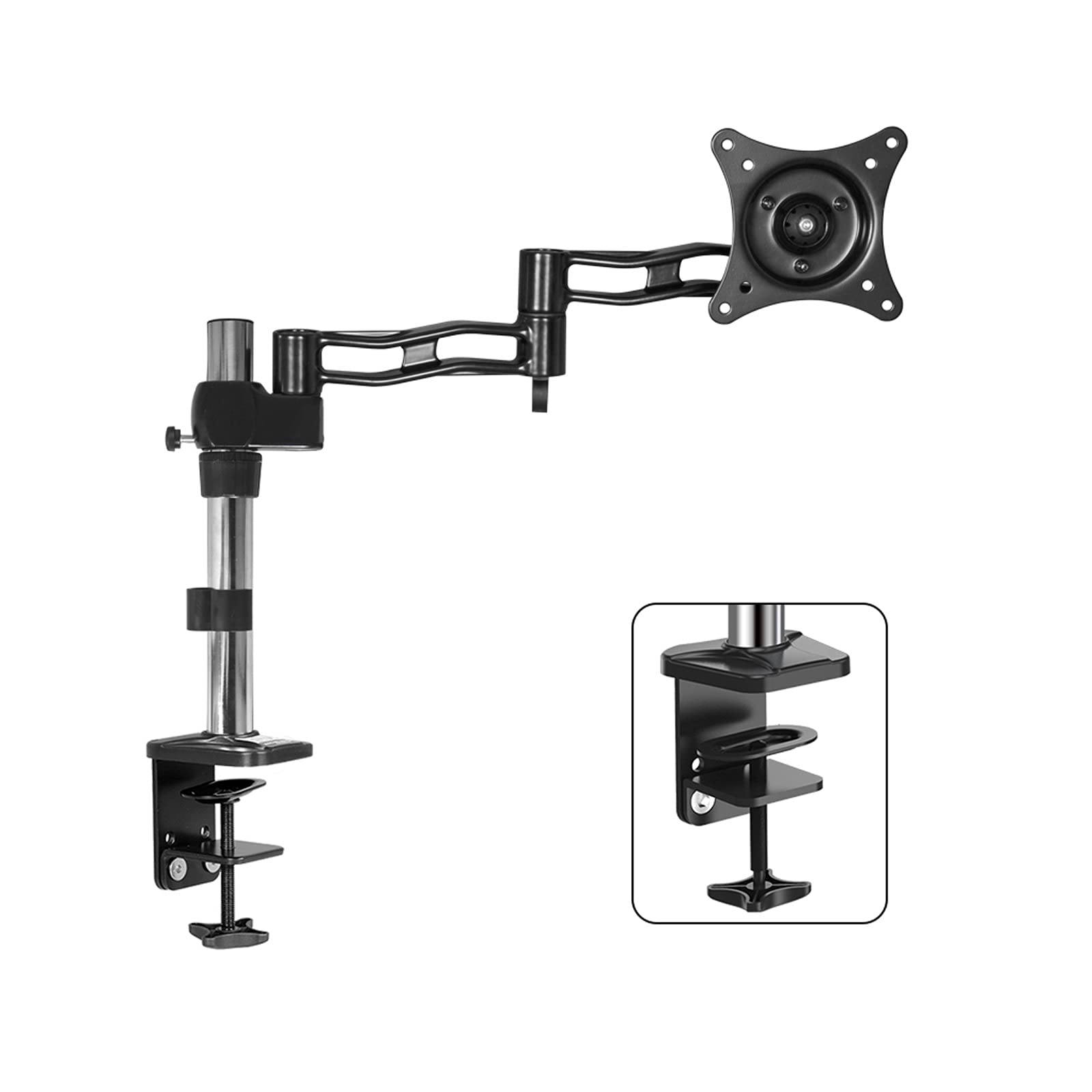 Aioneer Monitor Desk Mount Single Monitor Stand Arm Adjustable 15"-27" Long Arm Monitor Desk Mount Monitor Stand Mount With Clamp And Grommet Kit, Mount 75/100Mm Computer Monitor-C-C Clamp