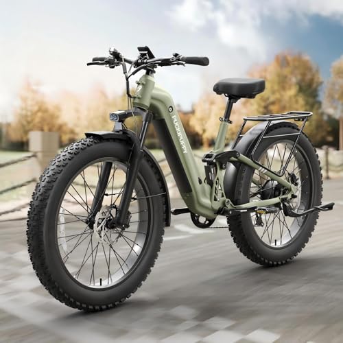 Image of PUCKIPUPPY Electric Bike for Adults 960W, 48V 20AH Battery Adult Electric Bicycles, 26 inch Fat Tire Full Suspension Step-Thru Ebike, 28MPH Mountain Ebike, 7 Speed, 80Miles Range-Boxer ST